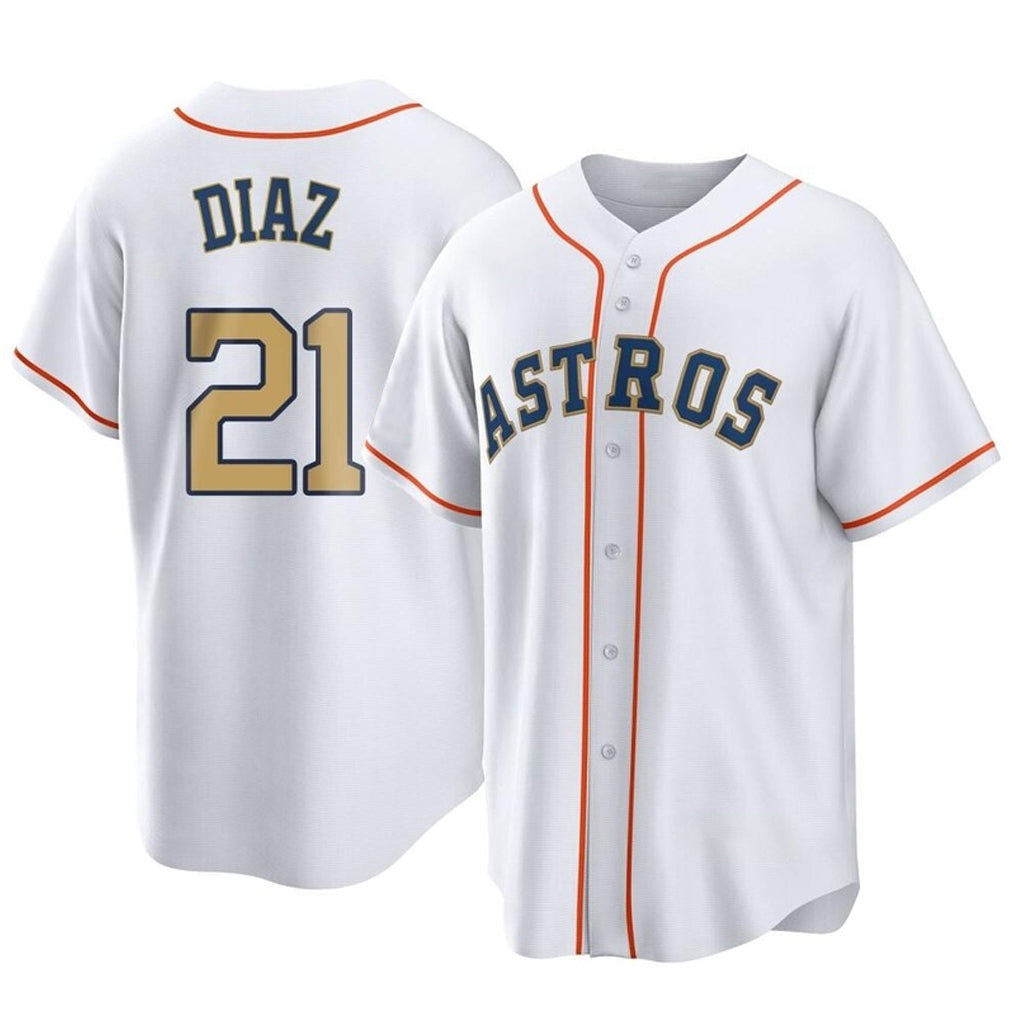 Blandc H.Astros #21 Yainer Diaz Player Gold Collection Game Home Stitched Jerseys