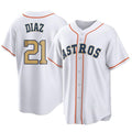 Blandc H.Astros #21 Yainer Diaz Player Gold Collection Game Home Stitched Jerseys