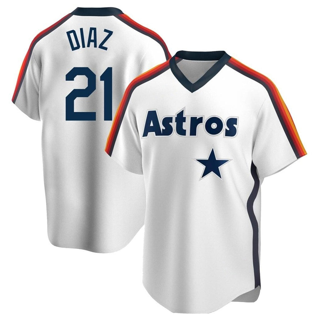Blandc H.Astros #21 Yainer Diaz Player White Cooperstown Collection T-shirt Stitched Jerseys