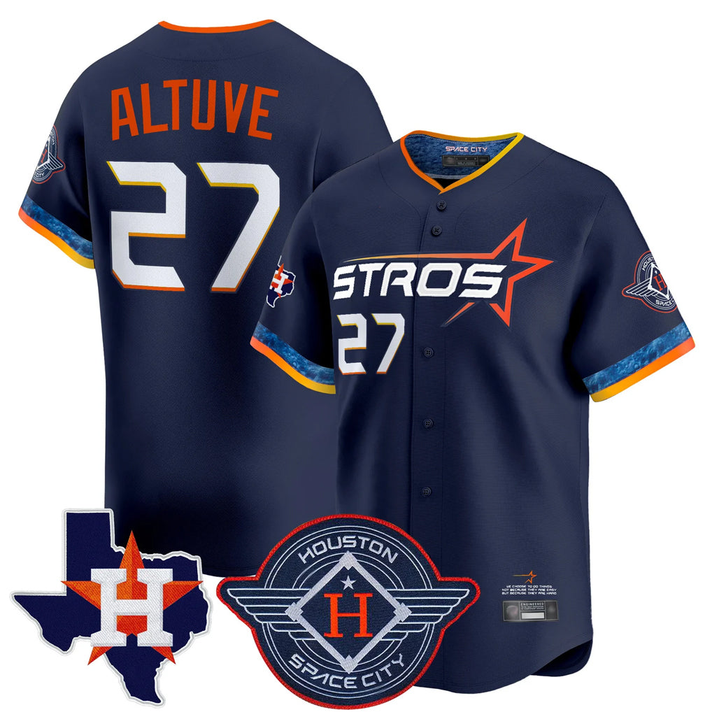 Blandc H.Astros #27 Jose Altuve Player Navy City Connect Texas Patch Vapor Premier Limited Home Stitched Jerseys