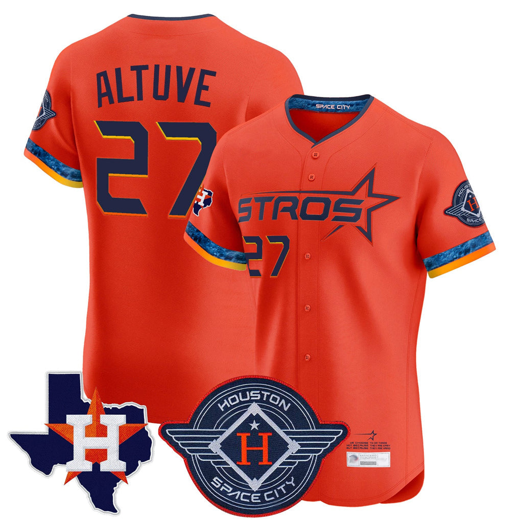 Blandc H.Astros #27 Jose Altuve Player Orange City Connect Texas Patch Vapor Premier Limited Elite Home Stitched Jerseys