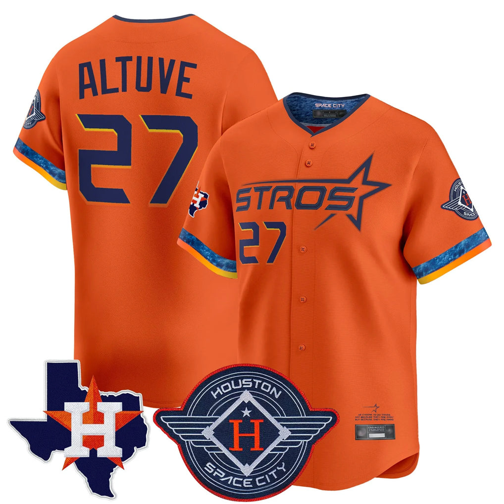 Blandc H.Astros #27 Jose Altuve Player Orange City Connect Texas Patch Vapor Premier Limited Home Stitched Jerseys