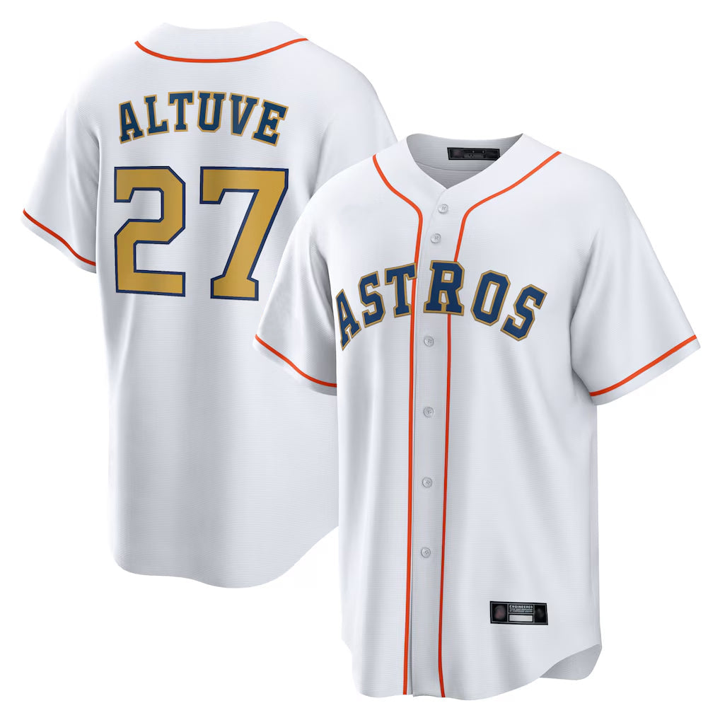 Blandc H.Astros #27 Jose Altuve Player White Gold Collection Game Home Stitched Jerseys
