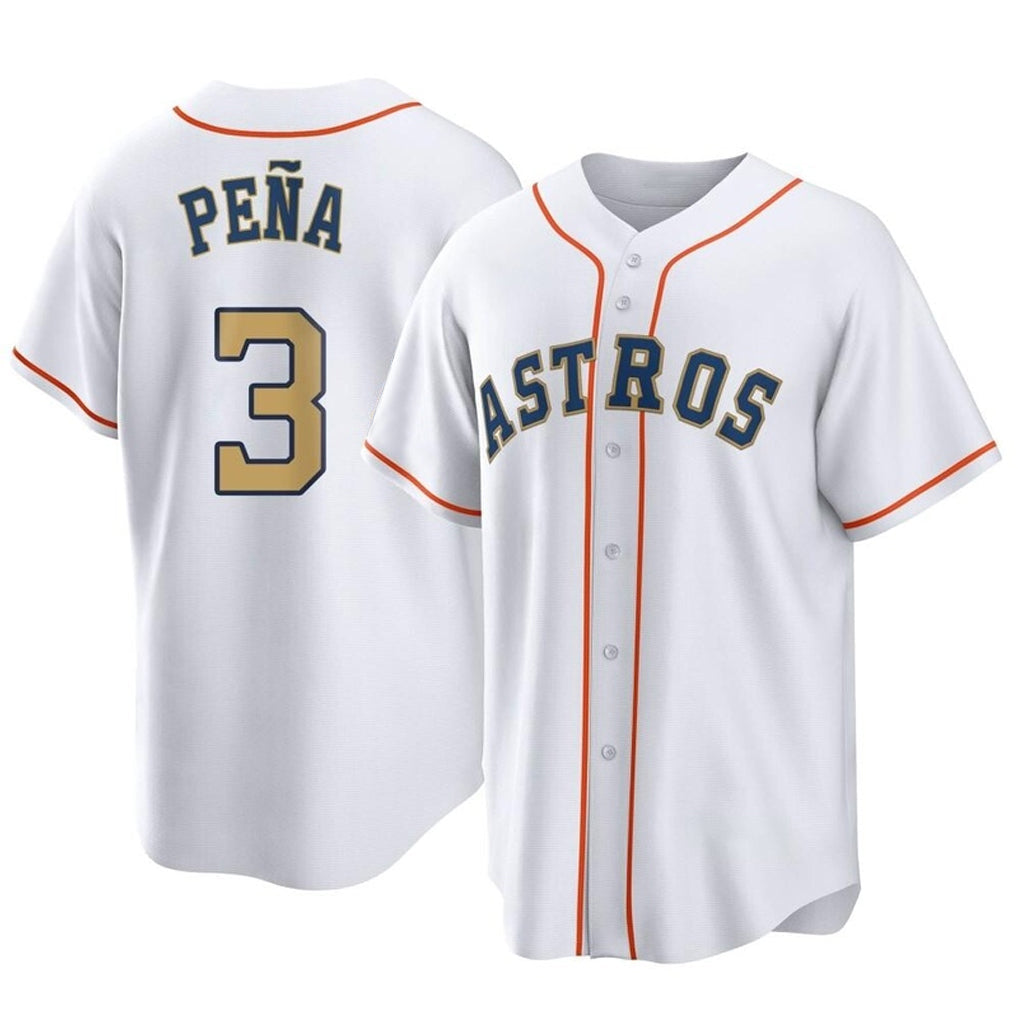 Blandc H.Astros #3 Jeremy Pe?a Player Gold Collection Game Home Stitched Jerseys