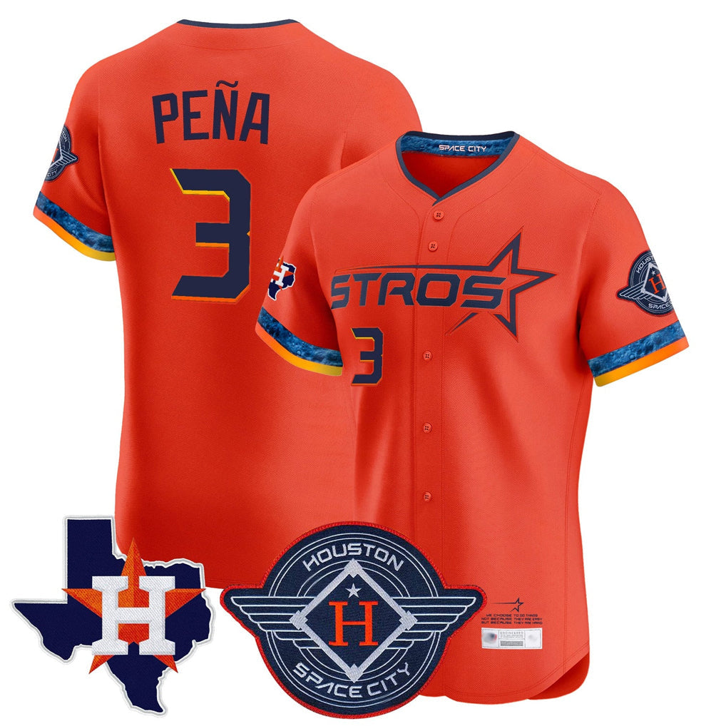 Blandc H.Astros #3 Jeremy Pe?a Player Orange City Connect Texas Patch Vapor Premier Limited Elite Home Stitched Jerseys