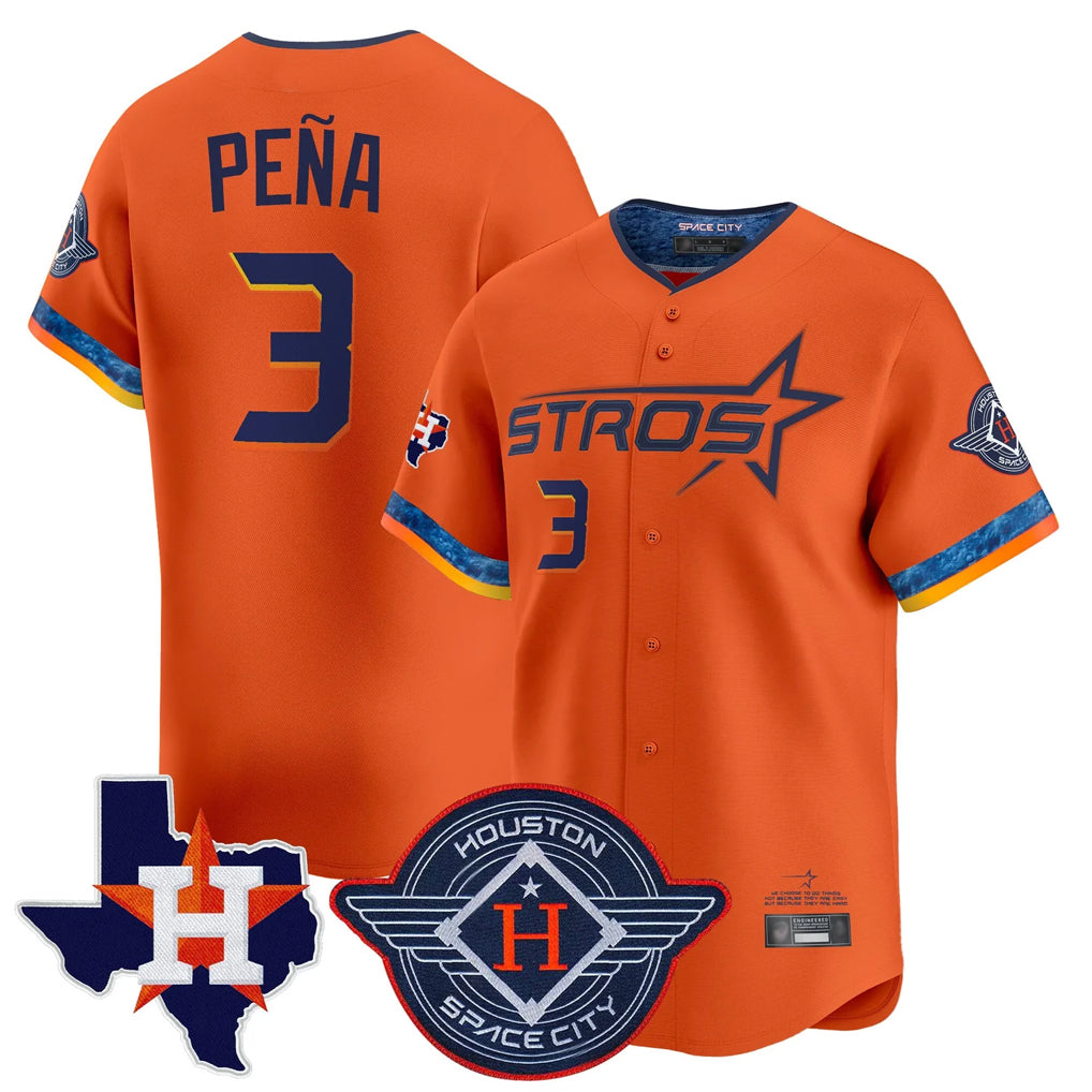 Blandc H.Astros #3 Jeremy Pe?a Player Orange City Connect Texas Patch Vapor Premier Limited Home Stitched Jerseys