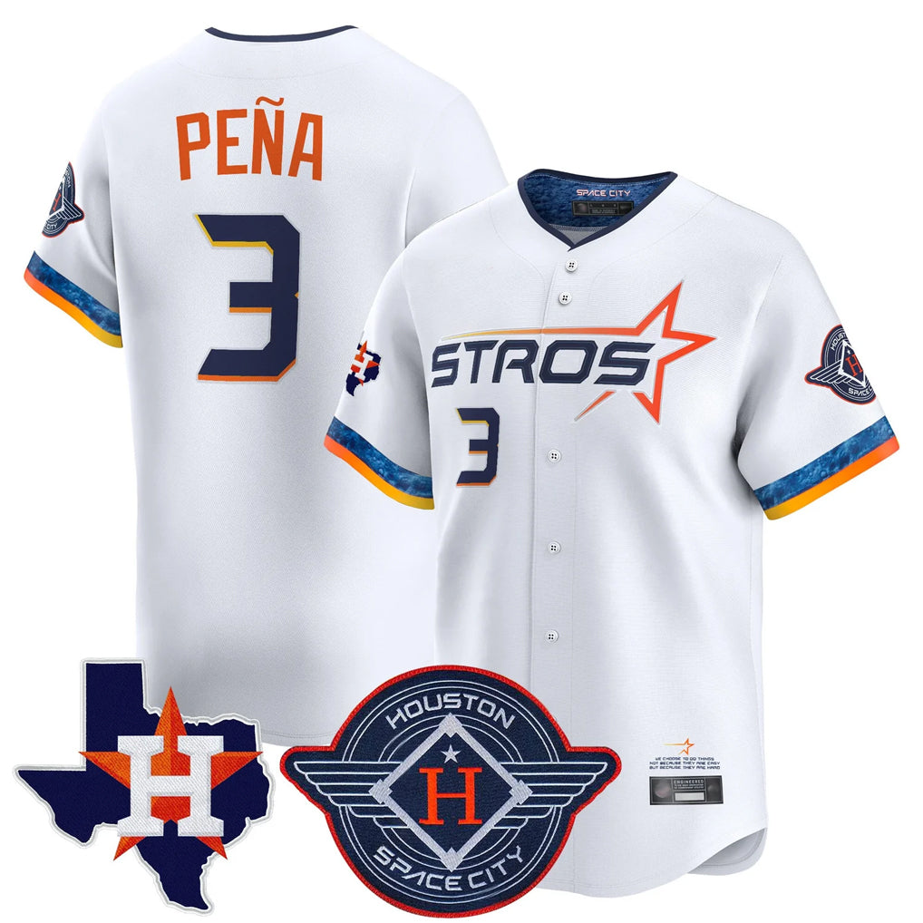 Blandc H.Astros #3 Jeremy Pe?a Player White City Connect Texas Patch Vapor Premier Limited Home Stitched Jerseys