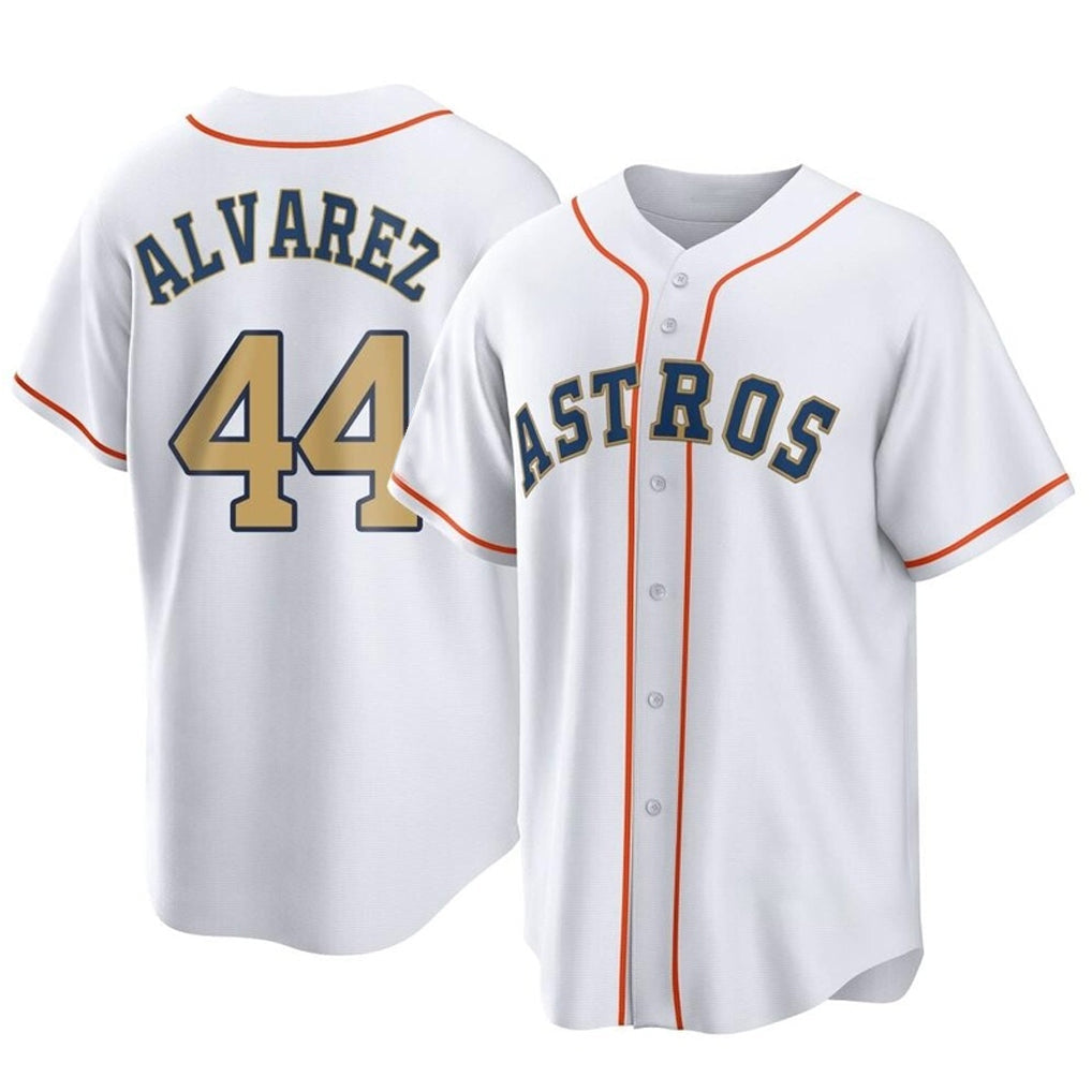 Blandc H.Astros #44 Yordan Alvarez Player Gold Collection Game Home Stitched Jerseys