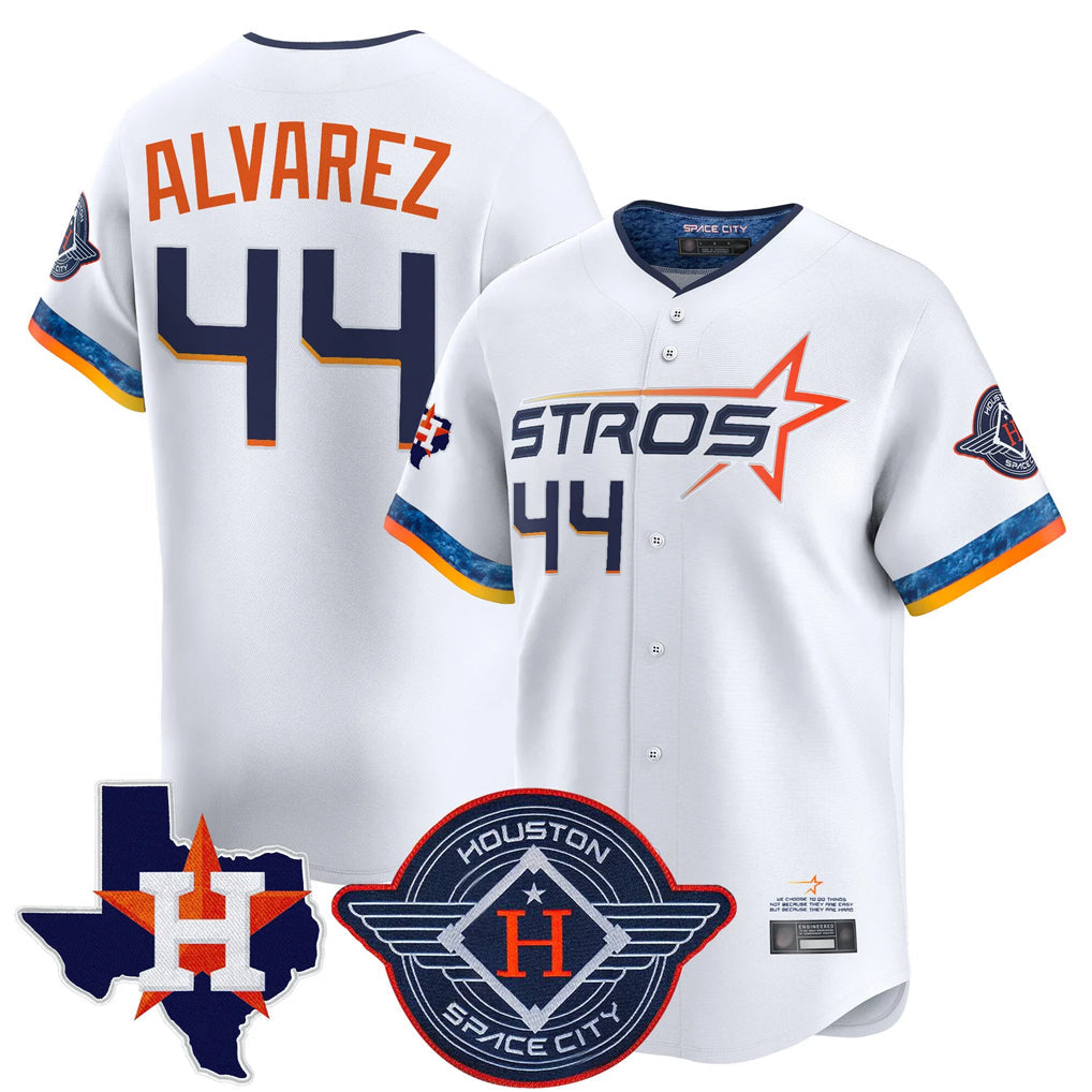 Blandc H.Astros #44 Yordan Alvarez Player White City Connect Texas Patch Vapor Premier Limited Home Stitched Jerseys