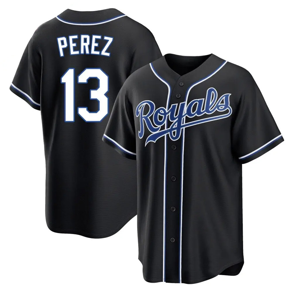 Blandc KC.Royals #13 Salvador Perez Player Black Carbon Fashion Home Game Stitched Jerseys