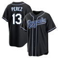 Blandc KC.Royals #13 Salvador Perez Player Black Carbon Fashion Home Game Stitched Jerseys