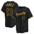 Blandc KC.Royals #13 Salvador Perez Player Black Snake Skin City Game Stitched Jerseys