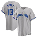 Blandc KC.Royals #13 Salvador Perez Player Gray Game Home Stitched Jerseys