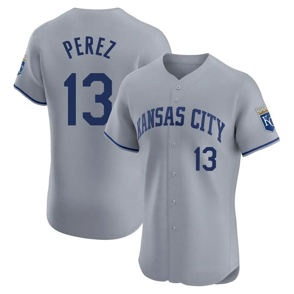 Blandc KC.Royals #13 Salvador Perez Player Gray Limited Elite Home Stitched Jerseys