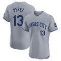 Blandc KC.Royals #13 Salvador Perez Player Gray Limited Elite Home Stitched Jerseys