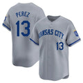 Blandc KC.Royals #13 Salvador Perez Player Gray Limited Home Stitched Jerseys