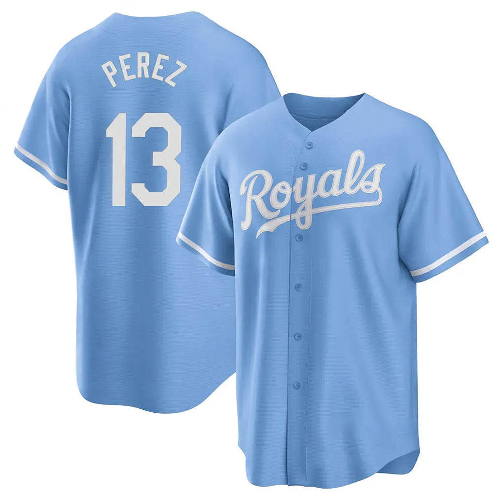 Blandc KC.Royals #13 Salvador Perez Player Light Blue Home Game Stitched Jerseys