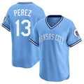 Blandc KC.Royals #13 Salvador Perez Player Light Blue Limited Throwback Cooperstown Collection T-shirt Stitched Jerseys