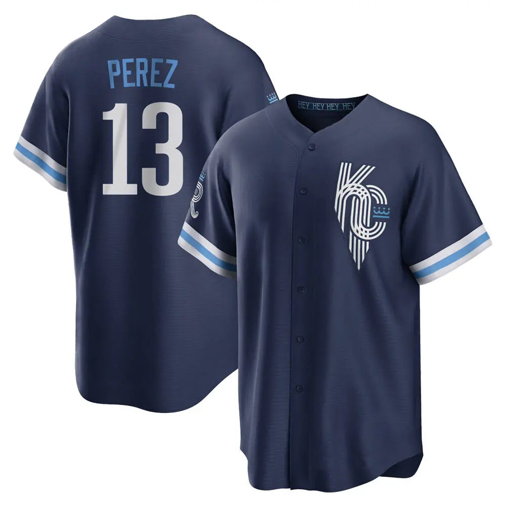 Blandc KC.Royals #13 Salvador Perez Player Navy City Connect Home Game Stitched Jerseys