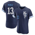 Blandc KC.Royals #13 Salvador Perez Player Navy City Connect Limited Elite Home Stitched Jerseys