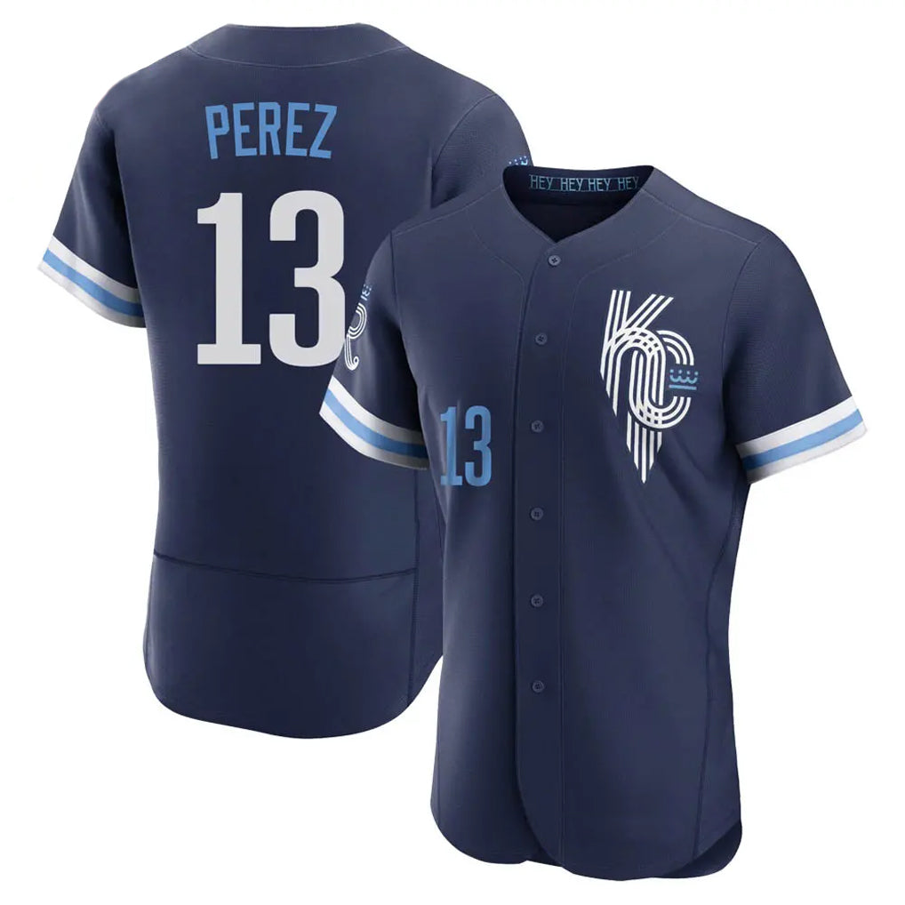 Blandc KC.Royals #13 Salvador Perez Player Navy City Connect Limited Elite Home Stitched Jerseys