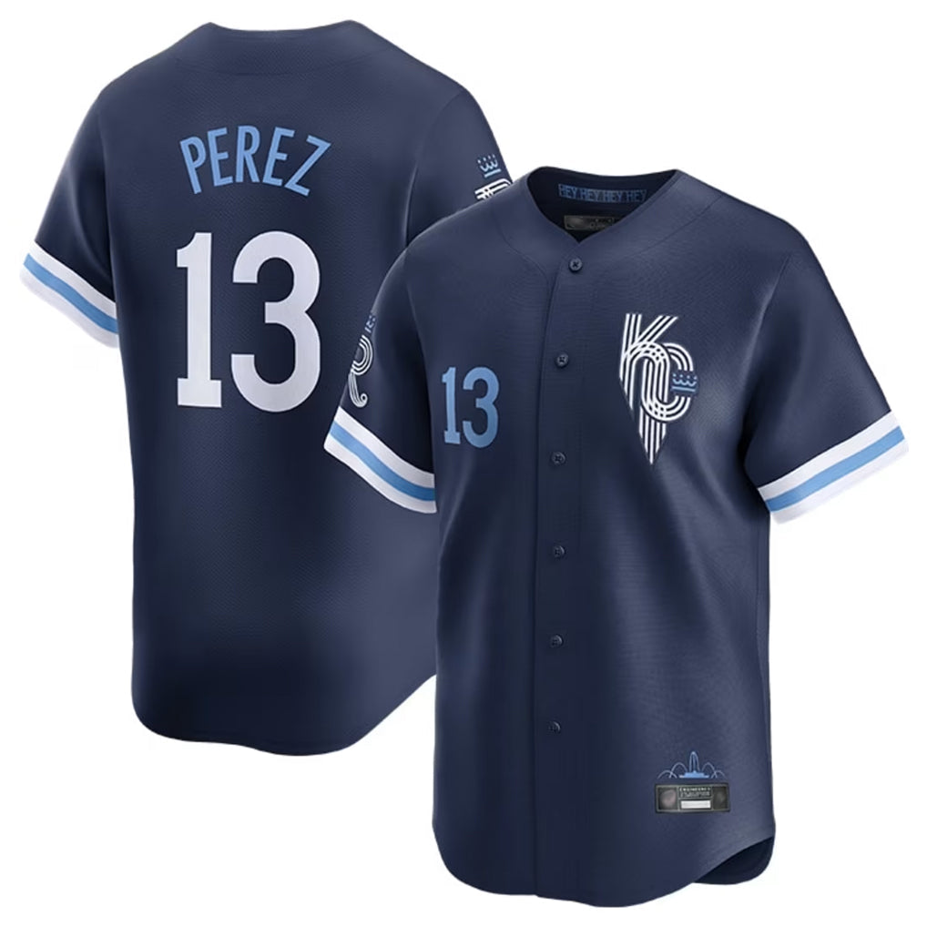 Blandc KC.Royals #13 Salvador Perez Player Navy City Connect Limited Home Stitched Jerseys
