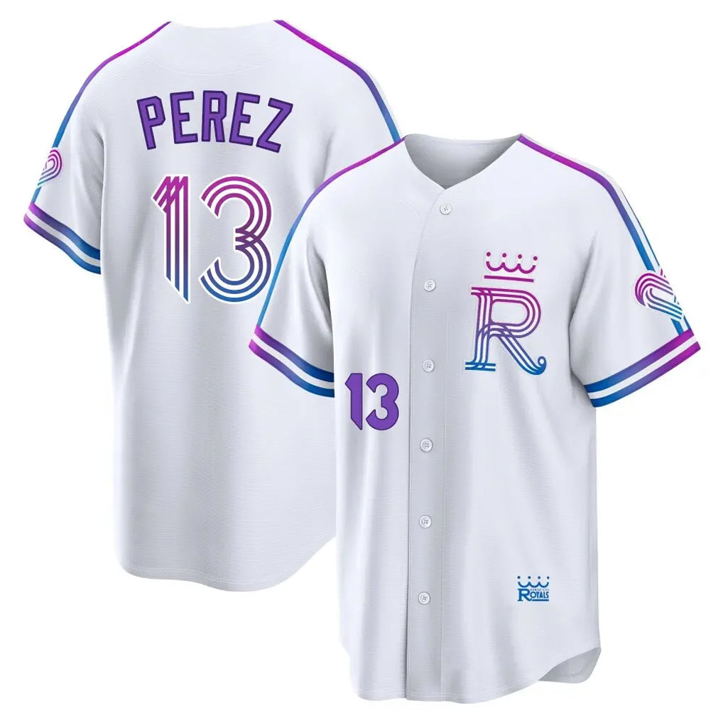 Blandc KC.Royals #13 Salvador Perez Player White 2026 City Connect Limited Home Stitched Jerseys