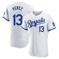 Blandc KC.Royals #13 Salvador Perez Player White Limited Elite Home Game Stitched Jerseys