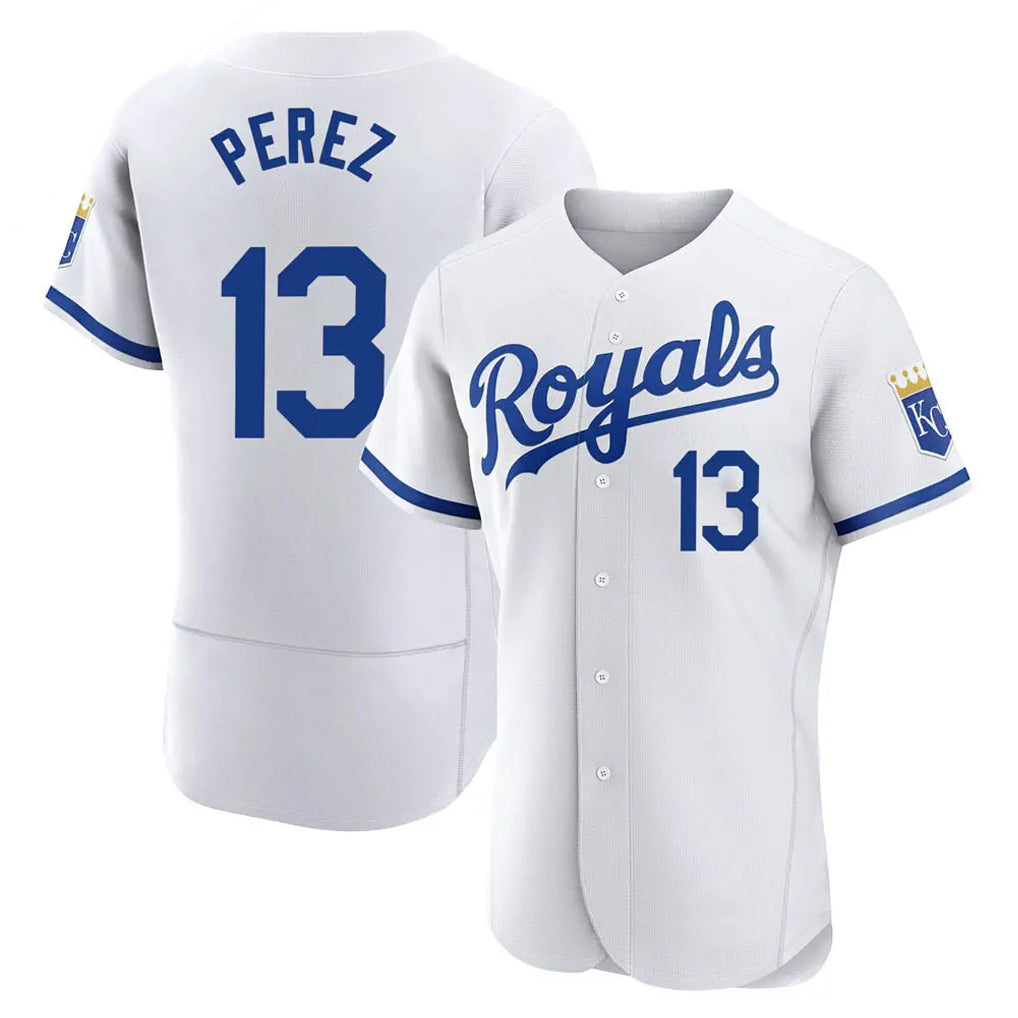 Blandc KC.Royals #13 Salvador Perez Player White Limited Elite Home Game Stitched Jerseys
