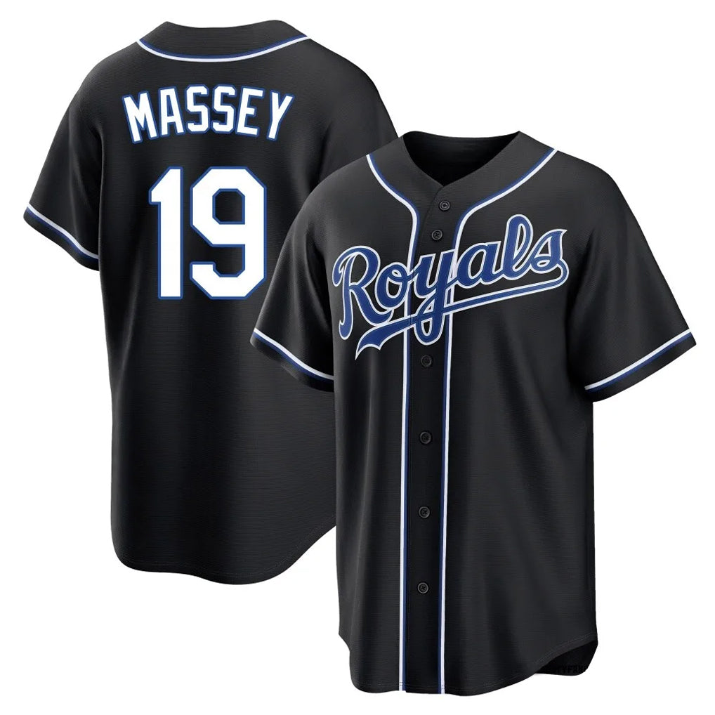 Blandc KC.Royals #19 Michael Massey Player Black Carbon Fashion Home Game Stitched Jerseys