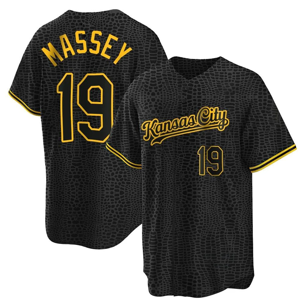 Blandc KC.Royals #19 Michael Massey Player Black Snake Skin City Game Stitched Jerseys