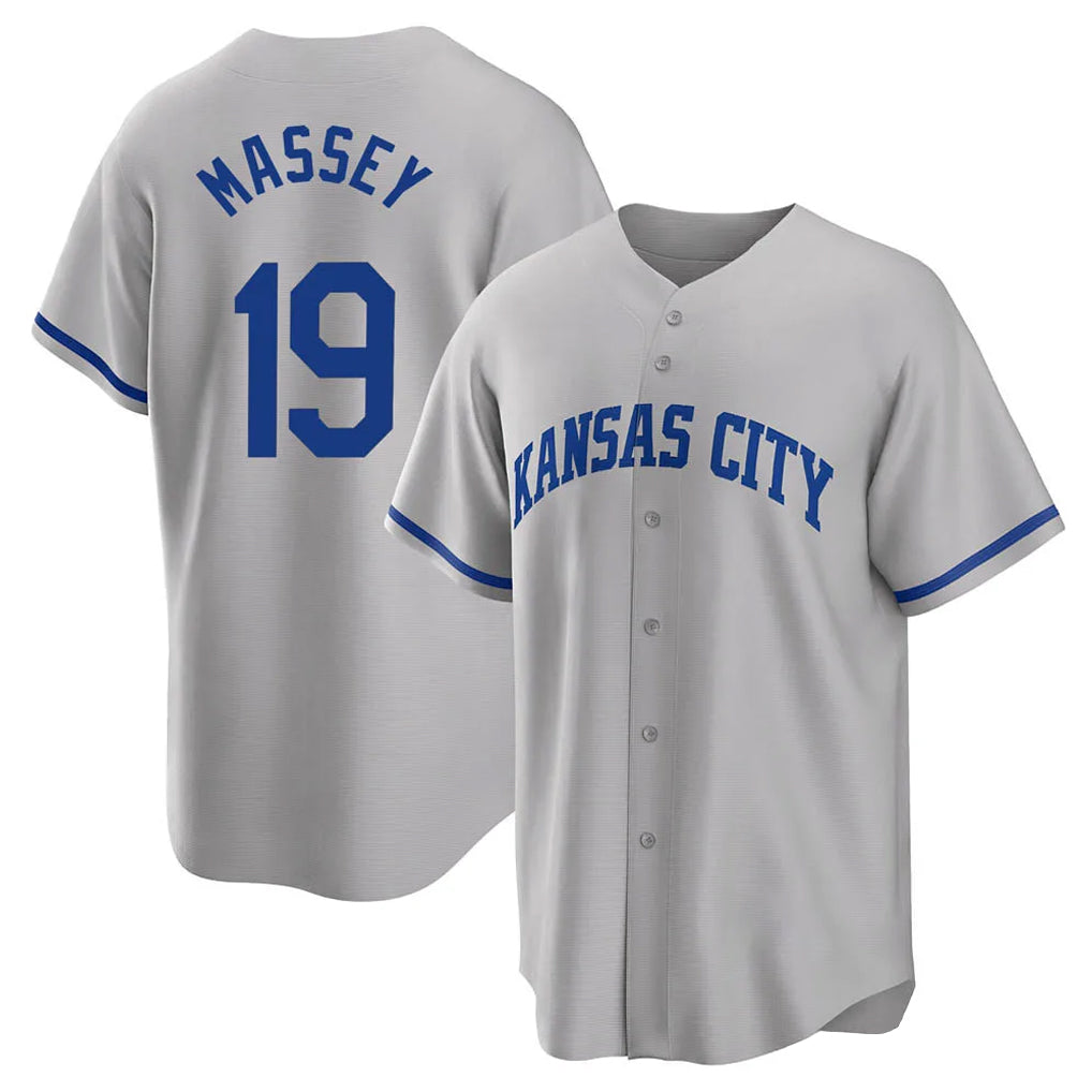 Blandc KC.Royals #19 Michael Massey Player Gray Game Home Stitched Jerseys