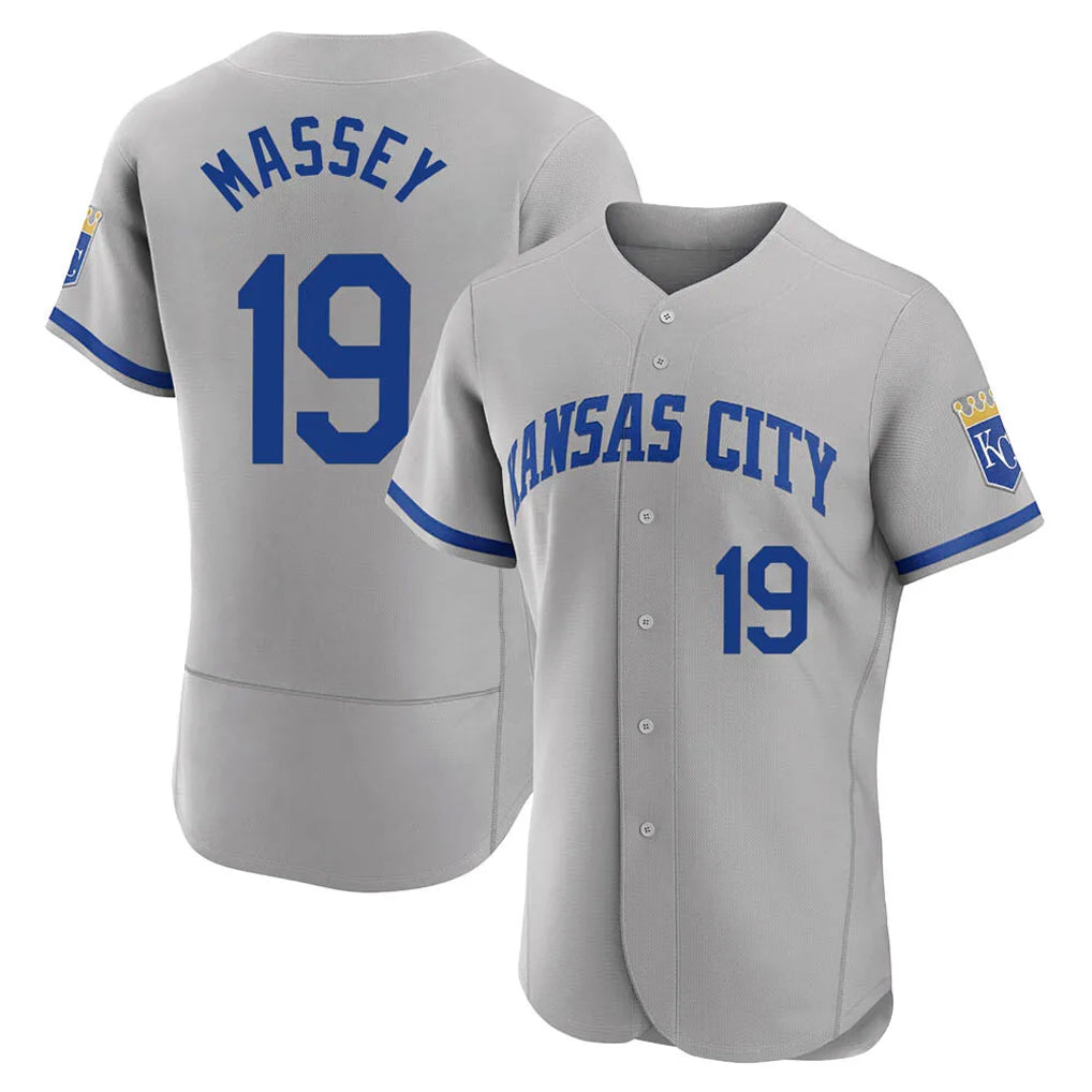 Blandc KC.Royals #19 Michael Massey Player Gray Limited Elite Home Game Stitched Jerseys