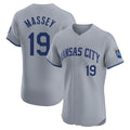 Blandc KC.Royals #19 Michael Massey Player Gray Limited Elite Home Stitched Jerseys