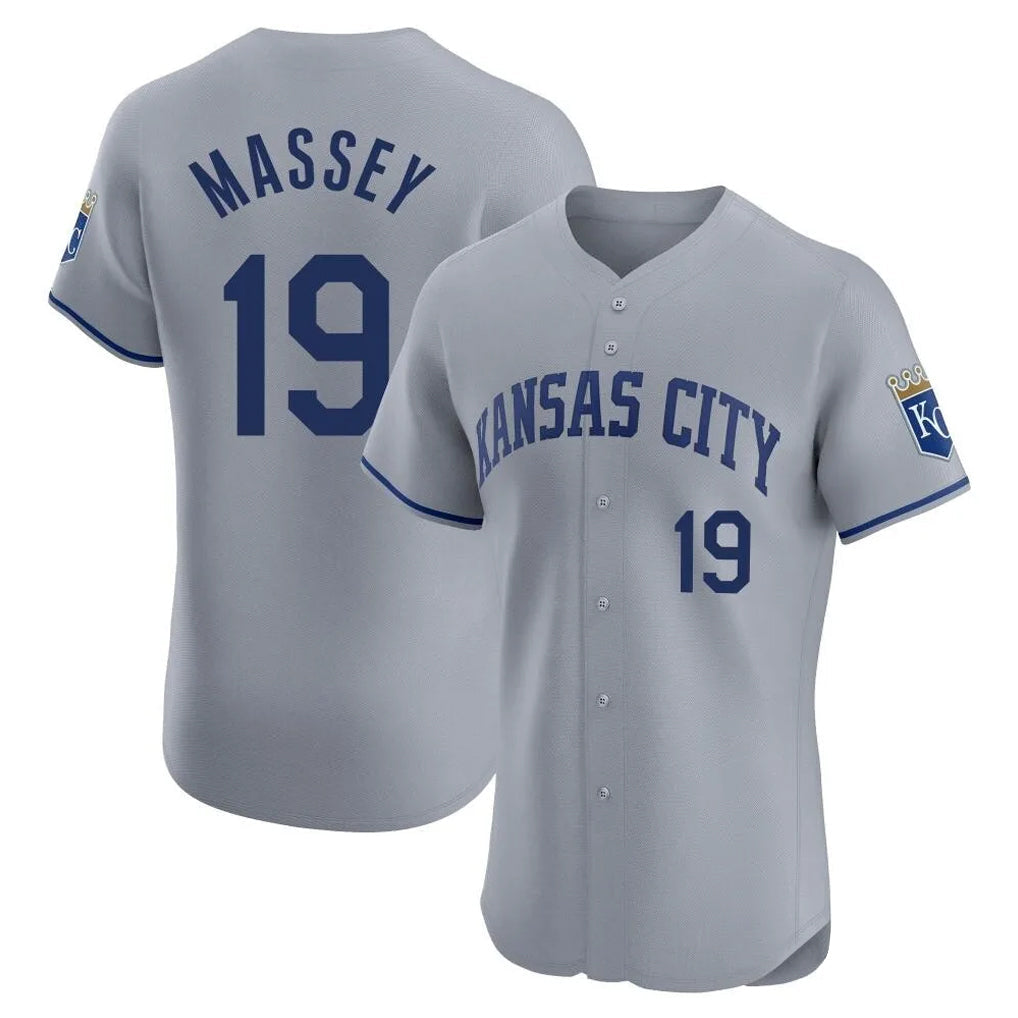 Blandc KC.Royals #19 Michael Massey Player Gray Limited Elite Home Stitched Jerseys
