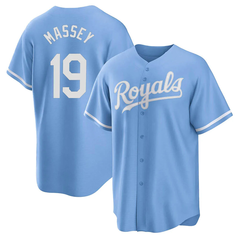 Blandc KC.Royals #19 Michael Massey Player Light Blue Home Game Stitched Jerseys