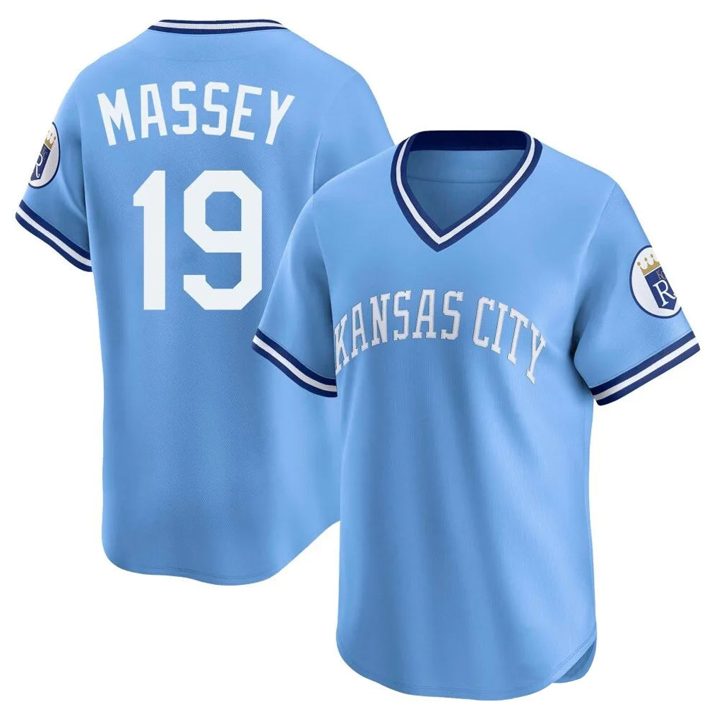 Blandc KC.Royals #19 Michael Massey Player Light Blue Limited Throwback Cooperstown Collection T-shirt Stitched Jerseys