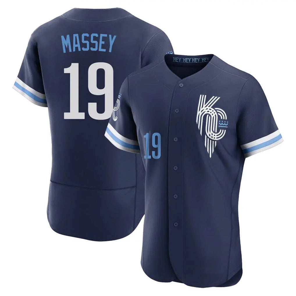 Blandc KC.Royals #19 Michael Massey Player Navy City Connect Limited Elite Home Stitched Jerseys