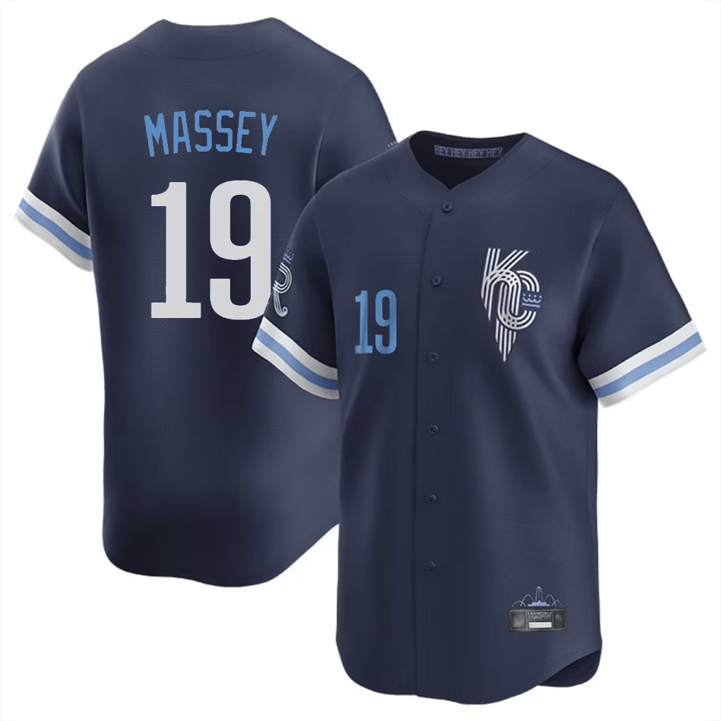 Blandc KC.Royals #19 Michael Massey Player Navy City Connect Limited Home Stitched Jerseys
