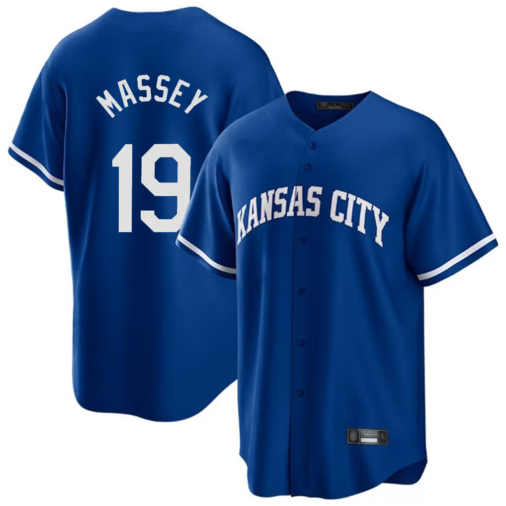 Blandc KC.Royals #19 Michael Massey Player Royal Game Home Stitched Jerseys