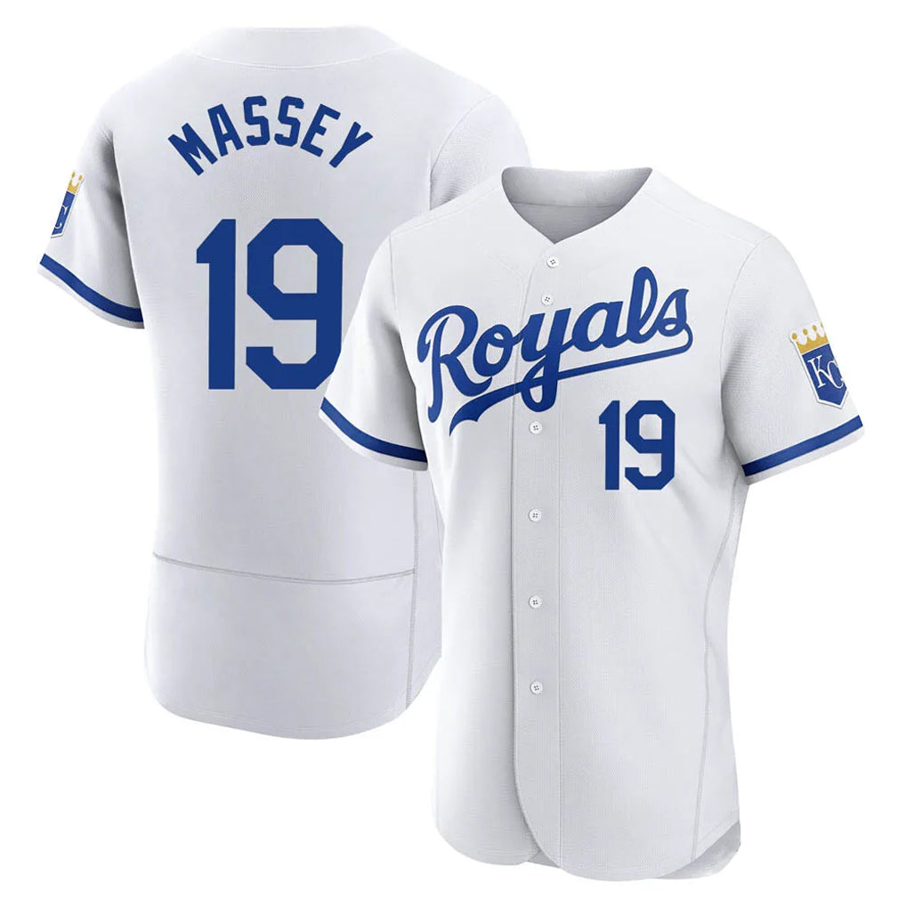 Blandc KC.Royals #19 Michael Massey Player White Limited Elite Home Game Stitched Jerseys
