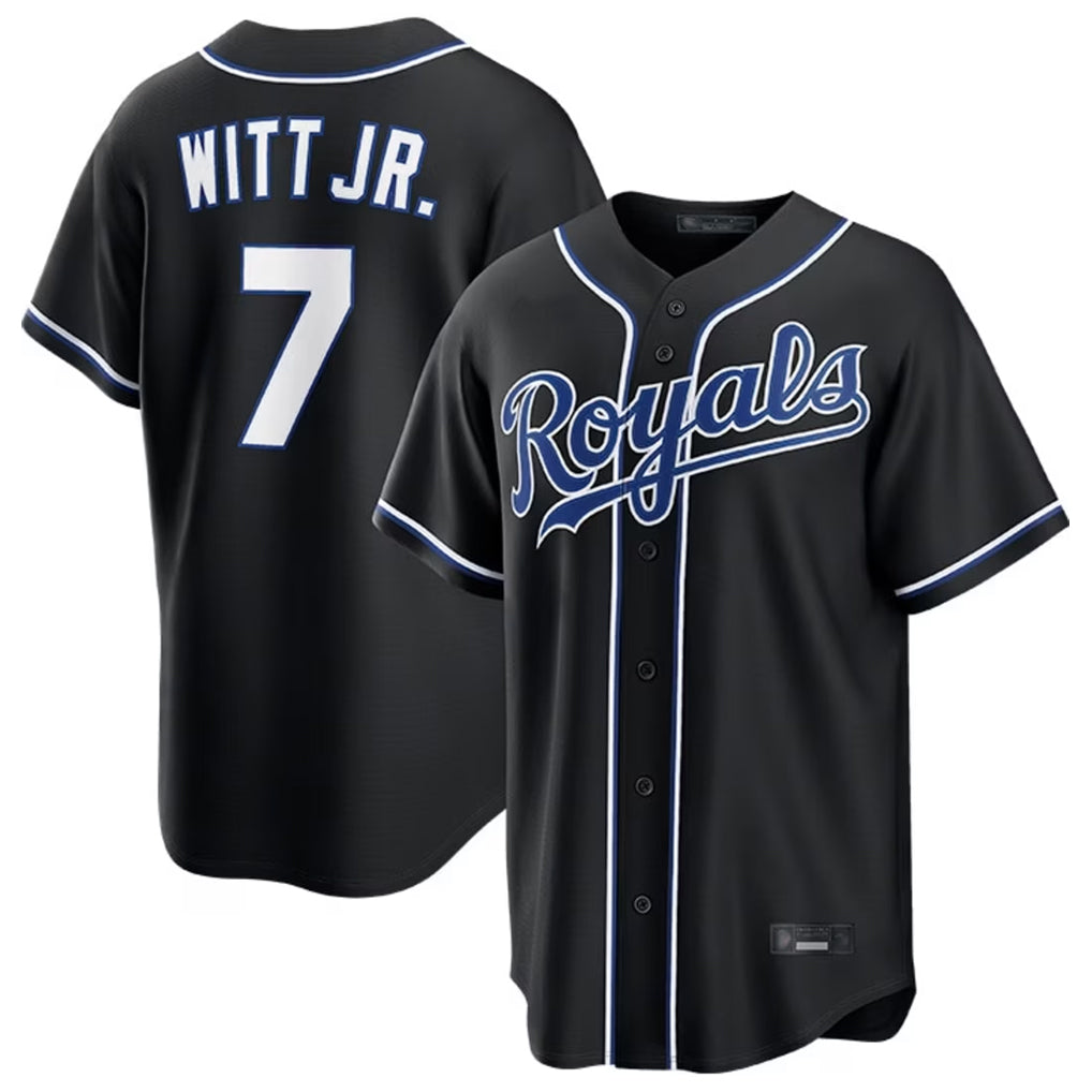 Blandc KC.Royals #7 Bobby Witt Jr. Player Black Carbon Fashion Home Game Stitched Jerseys