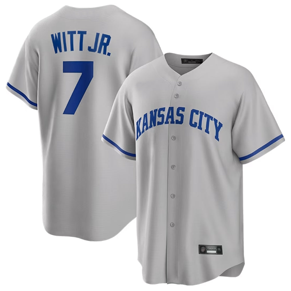 Blandc KC.Royals #7 Bobby Witt Jr. Player Gray Game Home Stitched Jerseys