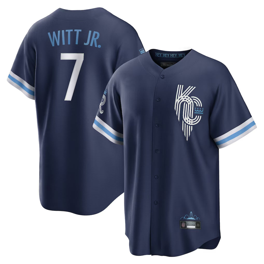 Blandc KC.Royals #7 Bobby Witt Jr. Player Navy City Connect Home Game Stitched Jerseys