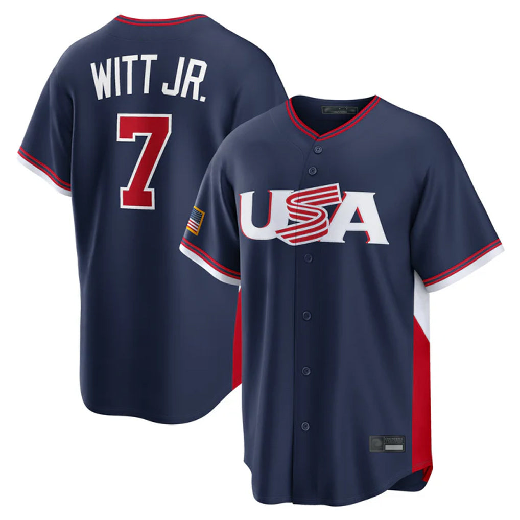 Blandc KC.Royals #7 Bobby Witt Jr. Player Navy USA 2026 World Classic Game Stitched Jerseys