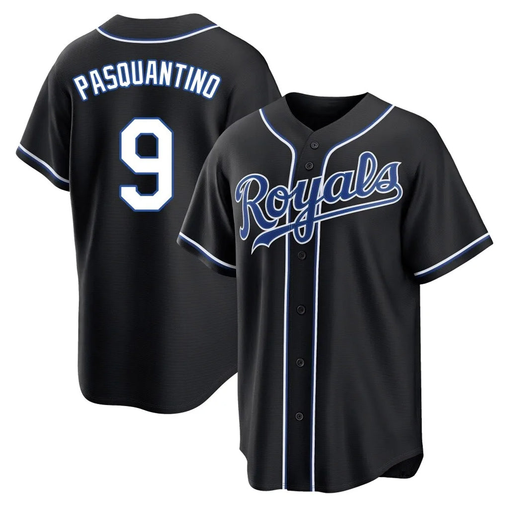 Blandc KC.Royals #9 Vinnie Pasquantino Player Black Carbon Fashion Home Game Stitched Jerseys