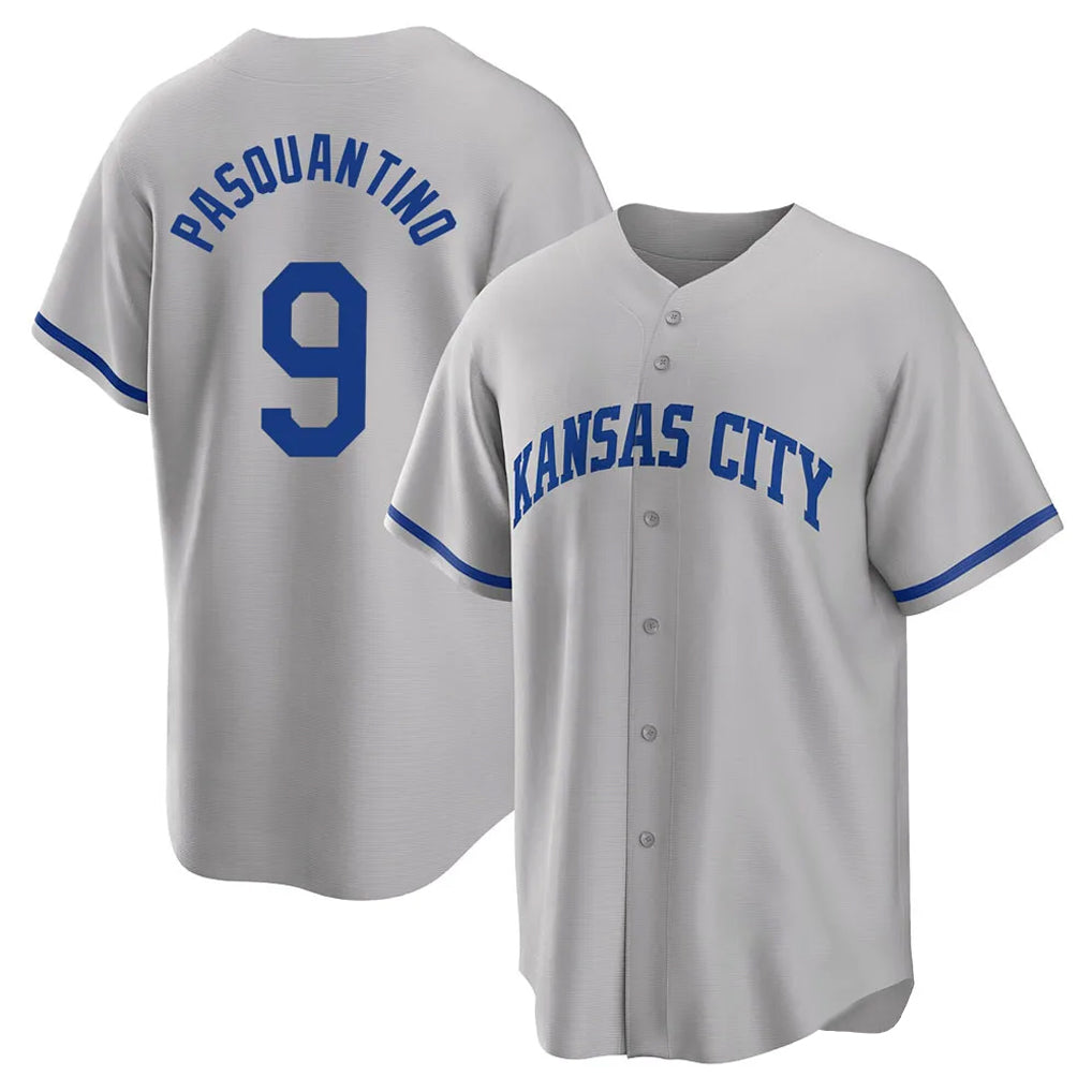 Blandc KC.Royals #9 Vinnie Pasquantino Player Gray Game Home Stitched Jerseys