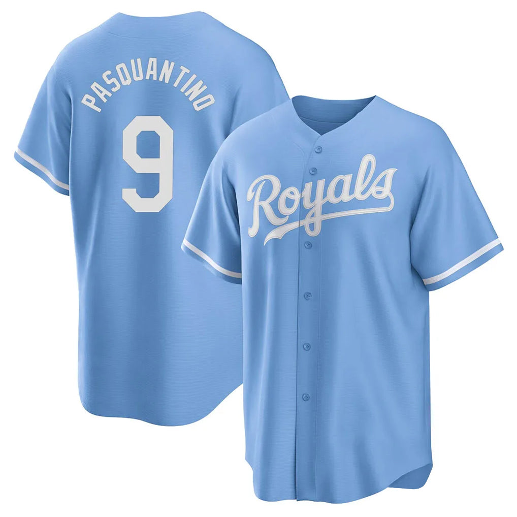 Blandc KC.Royals #9 Vinnie Pasquantino Player Light Blue Home Game Stitched Jerseys
