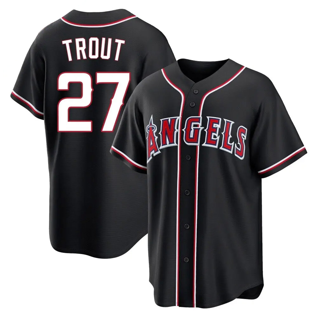 Blandc LA.Angels #27 Mike Trout Player Black Fashion Out Home Game Stitched Jerseys