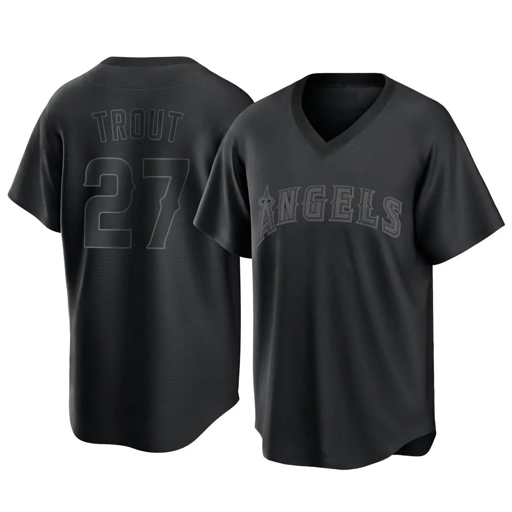 Blandc LA.Angels #27 Mike Trout Player Black Pitch Fashion T-shirt Stitched Jerseys